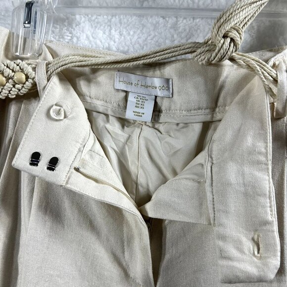 House Of Harlow 1960 NEW Womens XS Linen Blend Palazzo Pants Rope Beaded Belt - Picture 10 of 15